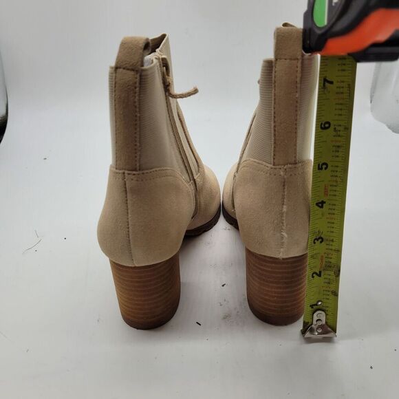 New Beige Leather ankle Boots Violet & Red Loaded Stacked Heel Neutral Size 8.5 - Picture 6 of 9